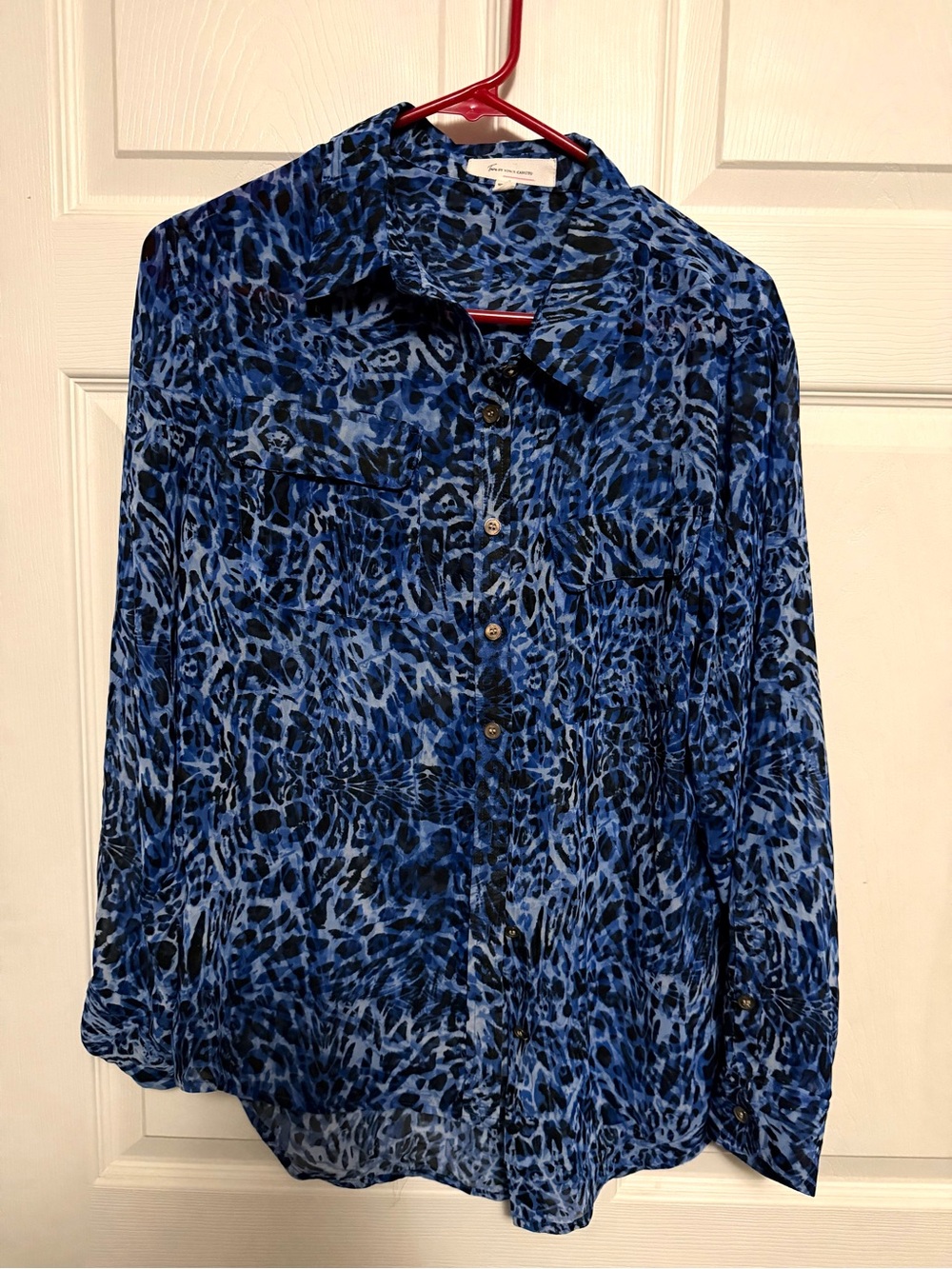 Vince Camuto Blue Animal-Print Button-Down Blouse